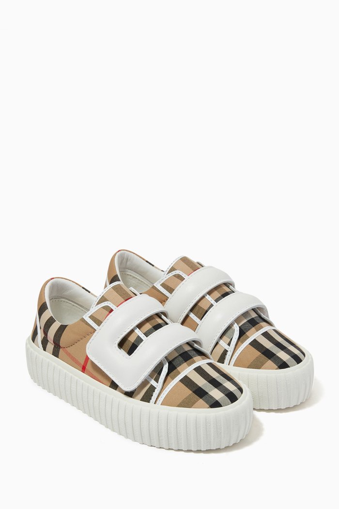 

Mark Check Sneakers in Cotton & Leather, Neutral