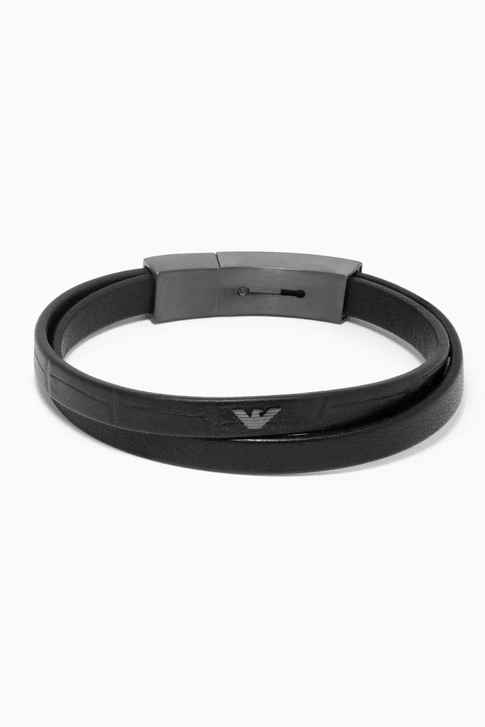 

EA Multi-strand Bracelet in Textured Faux Leather, Grey