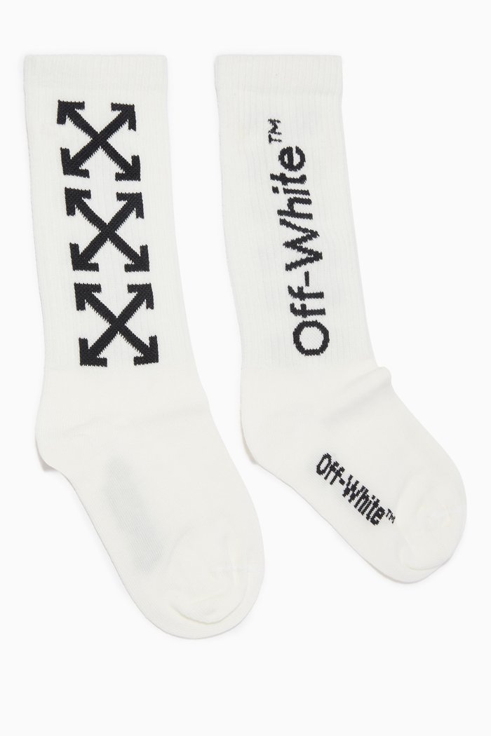 

Arrows Mid Length Socks in Cotton, White