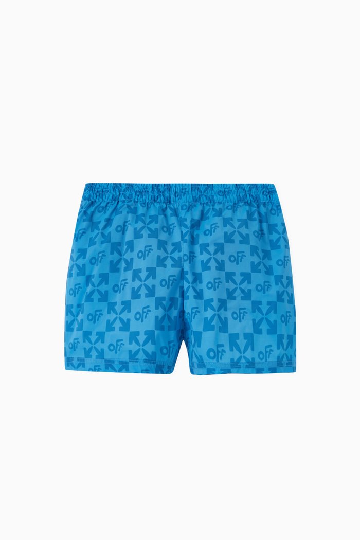 Monogram Print Swim Trunks, Blue