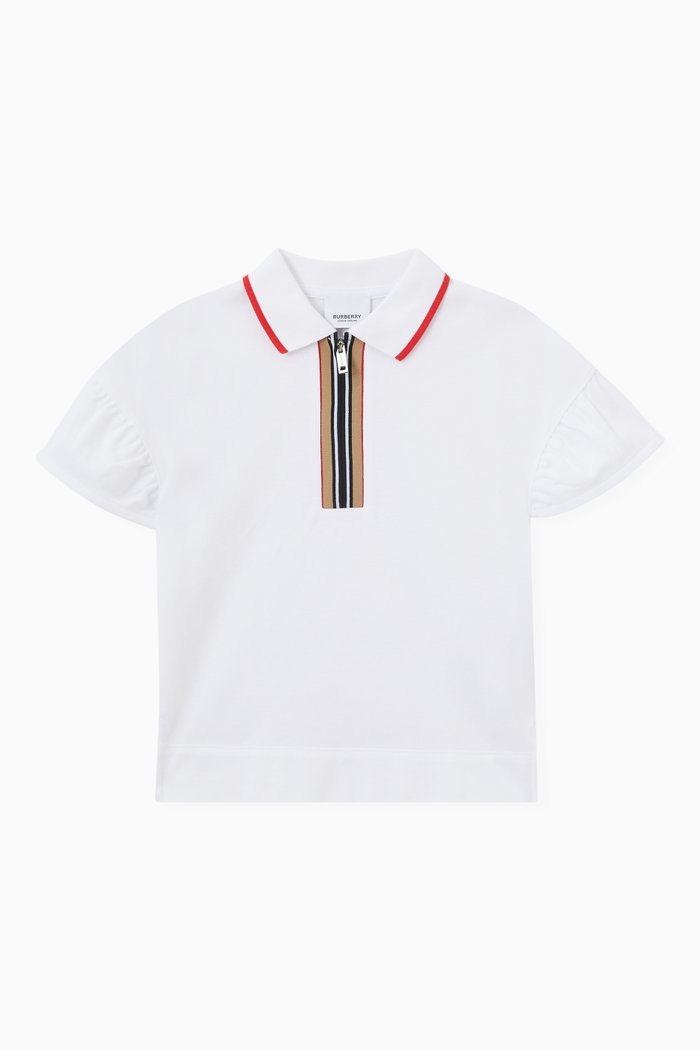 

Icon Stripe Detail Zip-front Polo Shirt in Organic Cotton Piqué, White