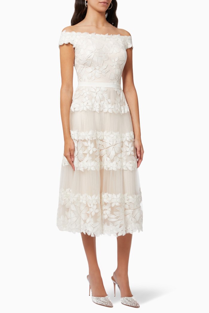 

Adriane Floral Embroidered Midi Dress, Neutral