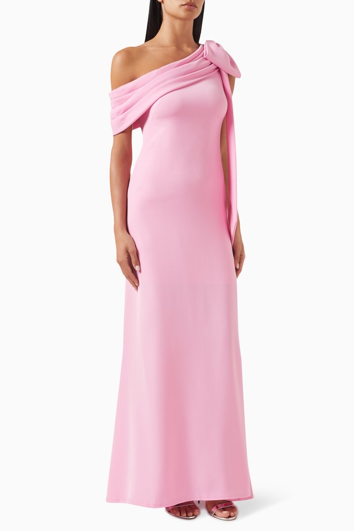 One-shoulder Gown in Crepe, Pink