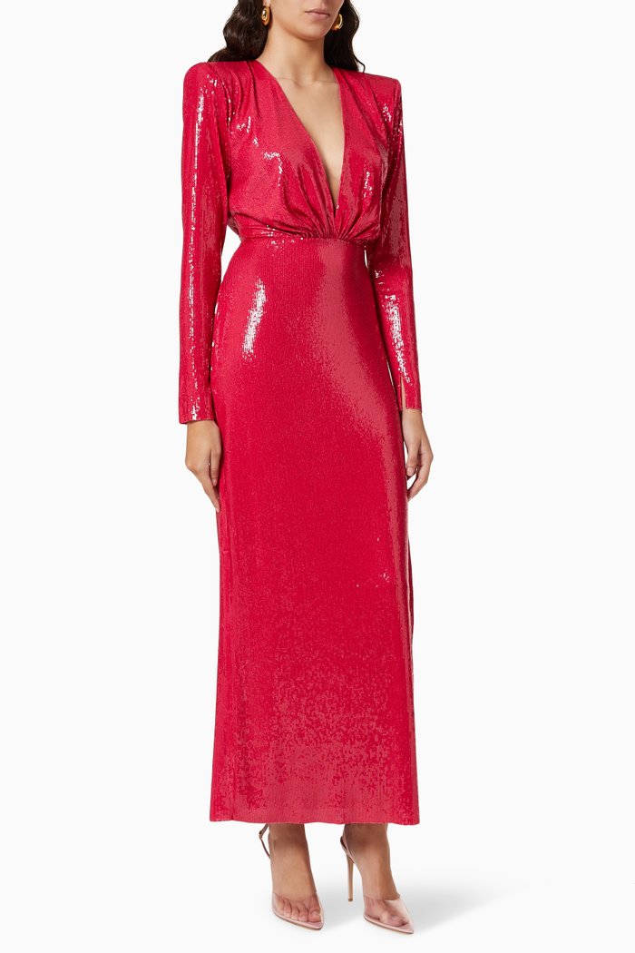 

Long Sleeve Sequinned Dress, Pink
