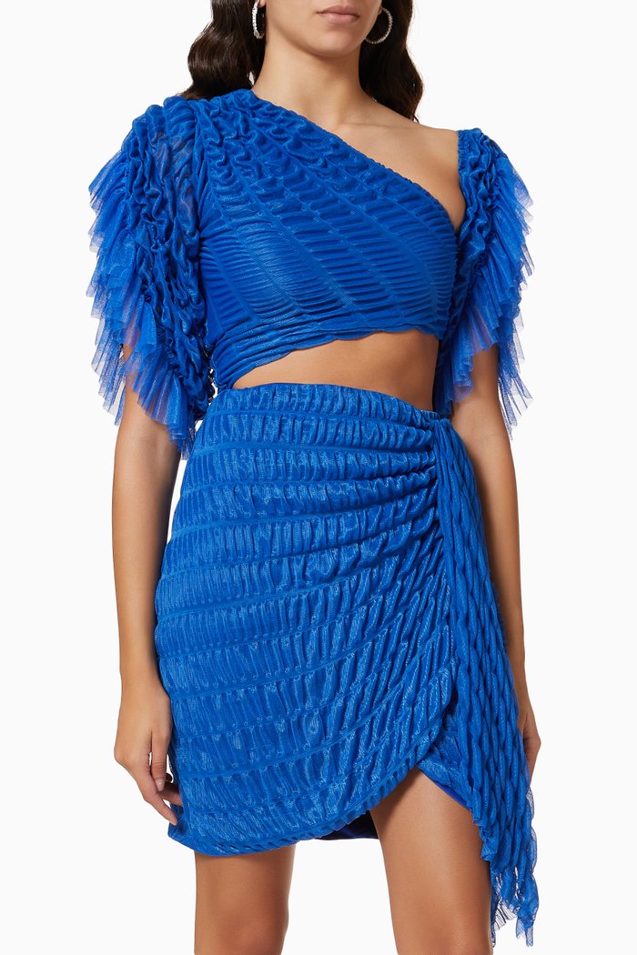 

Ruffle Cut Out Mini Dress, Blue
