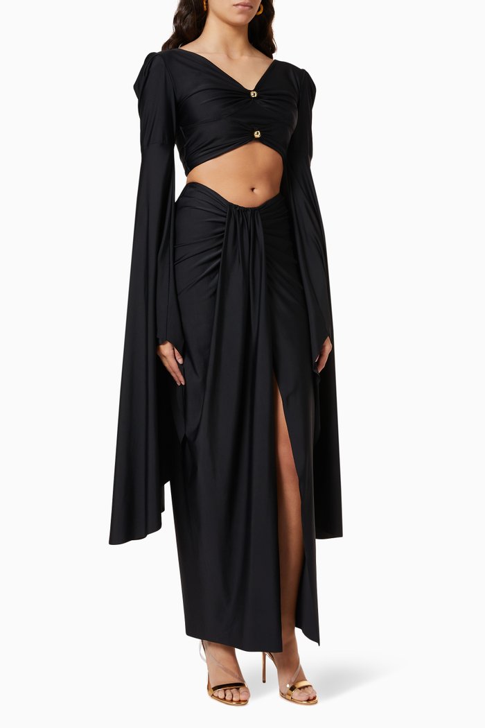 

Draped Crop Top & Skirt Set, Black