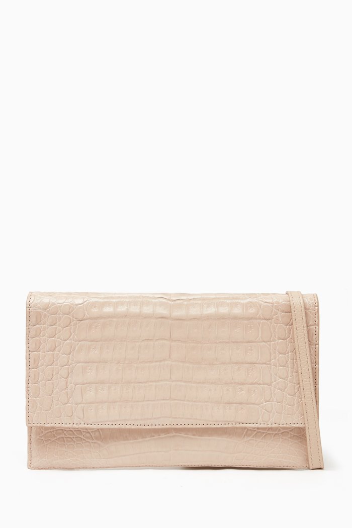 

Sofia Clutch Bag in Crocodile Leather, Neutral