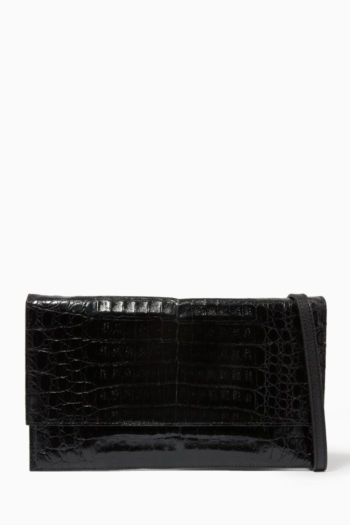 

Sofia Clutch Bag in Crocodile Leather, Black