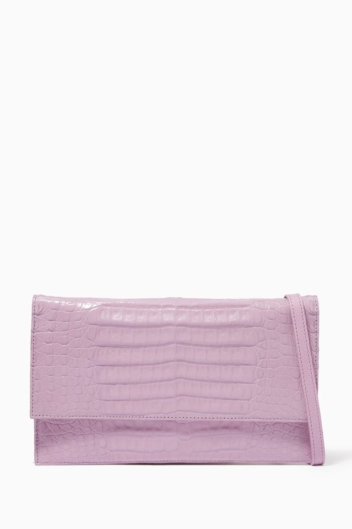 

Sofia Clutch Bag in Crocodile Leather, Purple