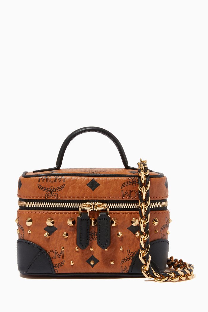 

Crossbody X-Mini Vanity Case in Studded Visetos Leather, Brown