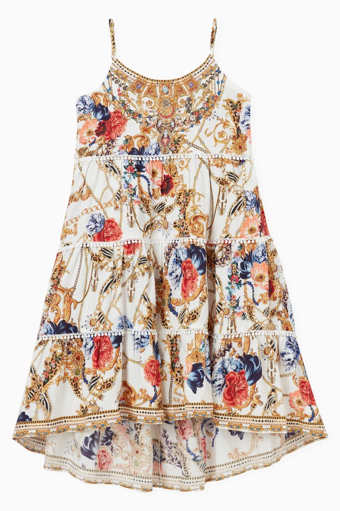 

High Low Hem Dress in Cotton, Multicolour