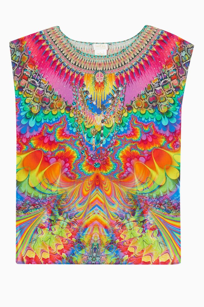 

Graphic Print Kaftan in Cotton, Multicolour
