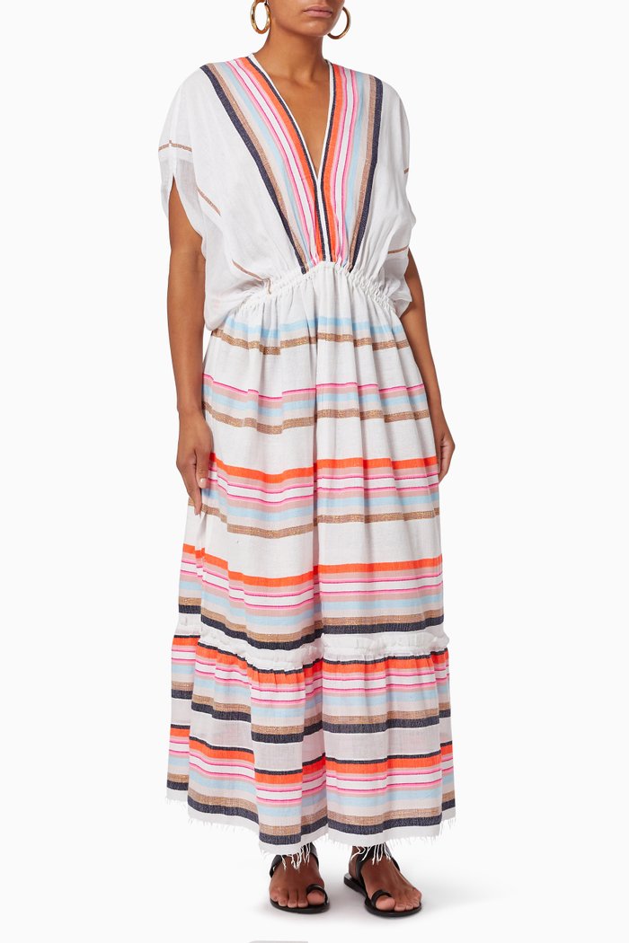 

Bandira Plunge Neck Dress in Cotton Blend, White