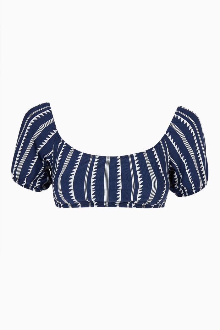 Nunu Pouf Top in Jacquard Knit, Blue
