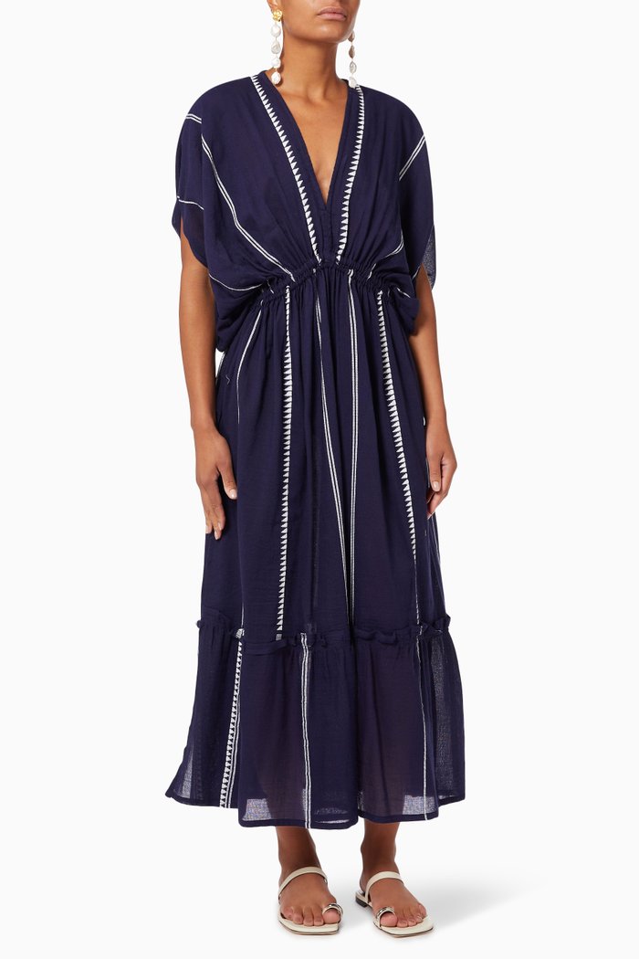 

Nunu Plunge Neck Dress in Cotton, Blue