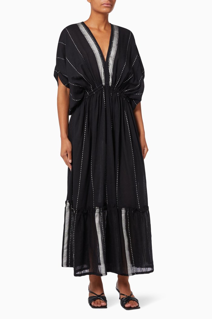 

Tikuri Plunge Neck Dress in Cotton, Black