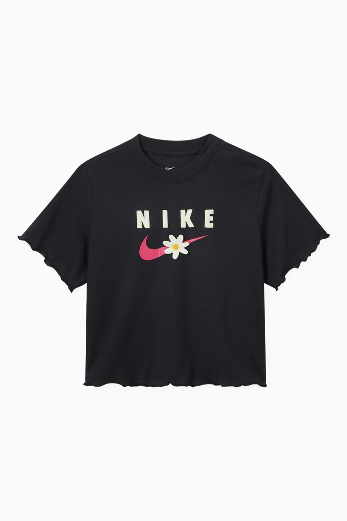 

Ruffle Swoosh T-Shirt in Cotton, Black
