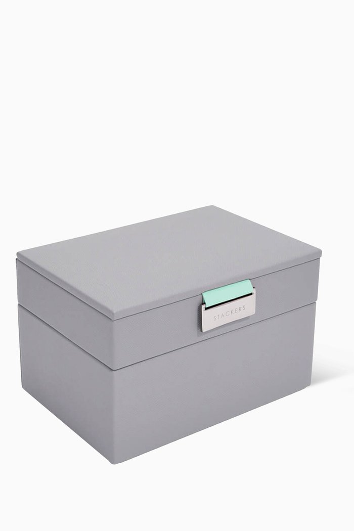 Mini 2-layer Jewellery Box in Vegan Leather, Blue