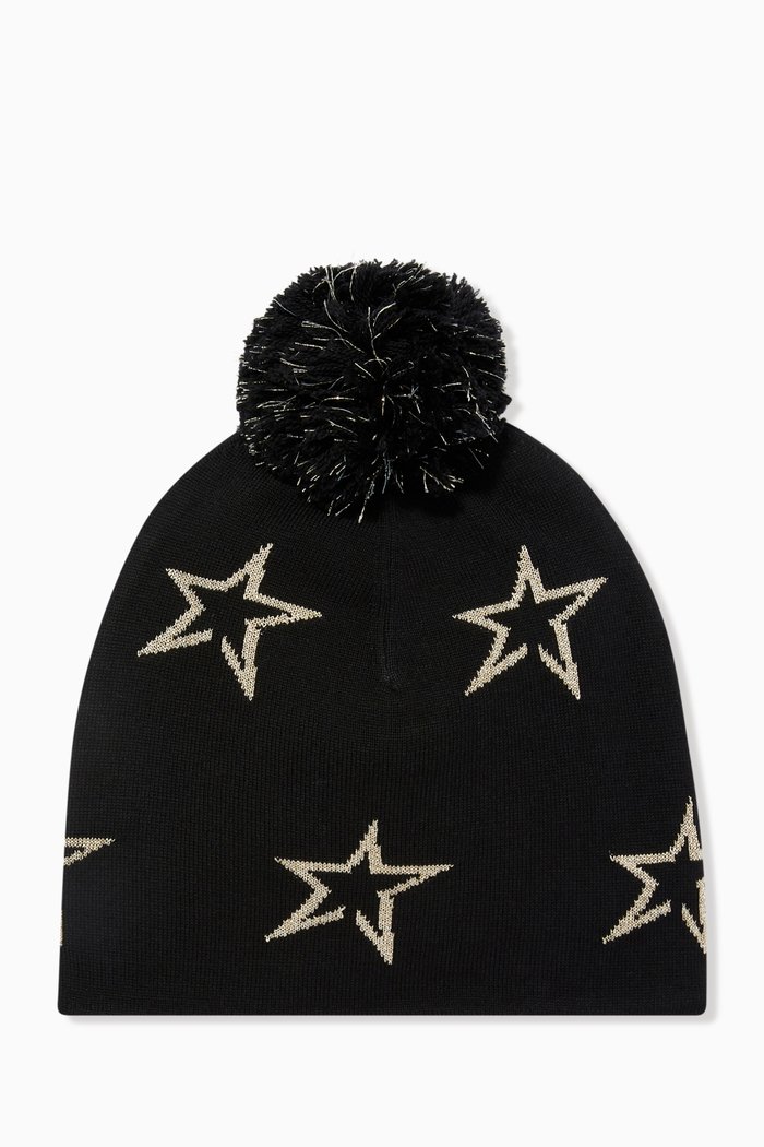 

Floro Beanie in Merino Wool Knit, Black