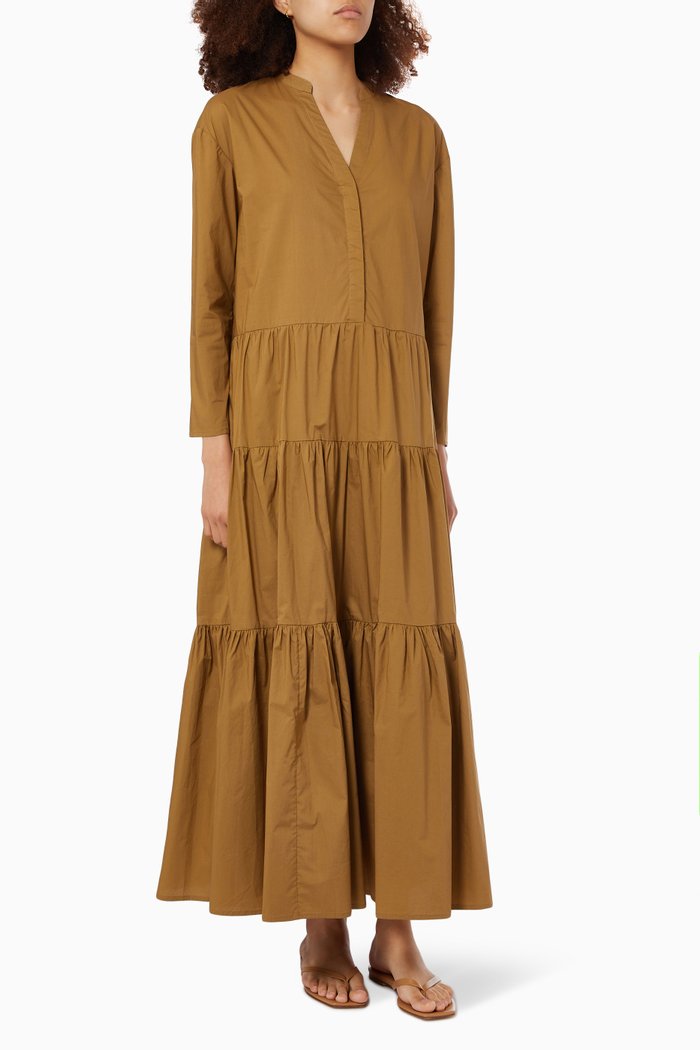 

Calliope Maxi Dress in Cotton Poplin, Brown