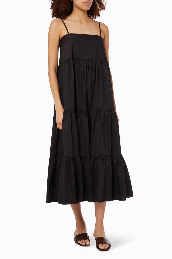 

Violet Tiered Dress in Cotton Poplin, Black