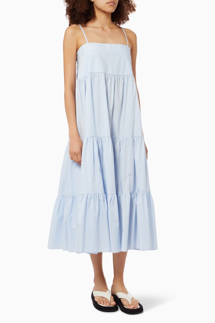 

Violet Tiered Dress in Cotton Poplin, Blue