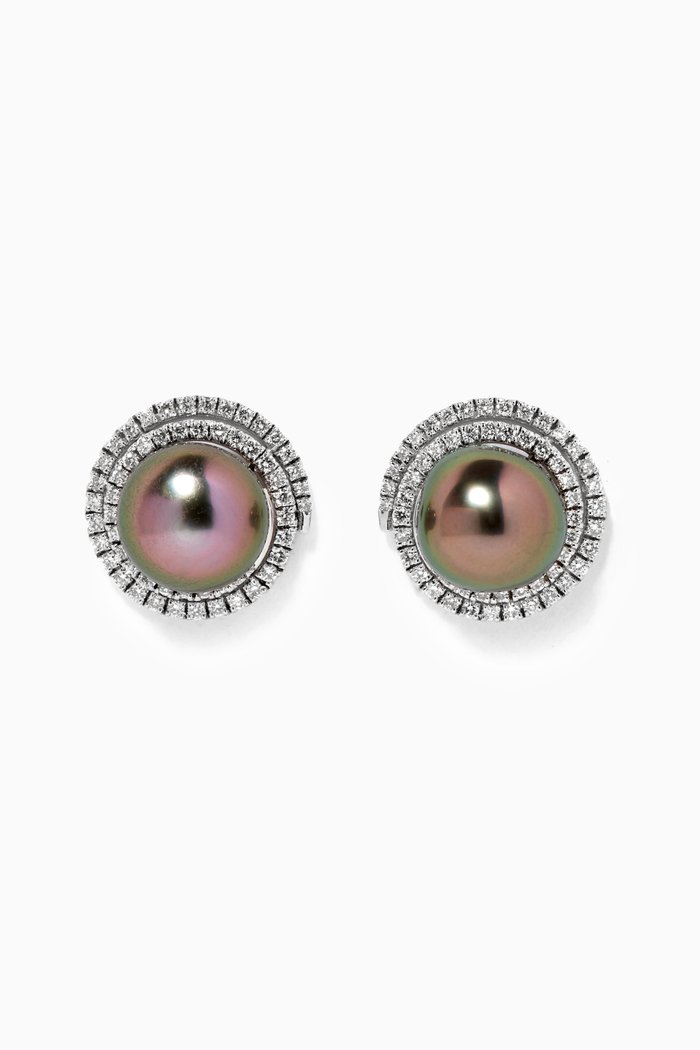 Tresor Pearl Stud Earrings with Diamonds in 18kt White Gold, Silver