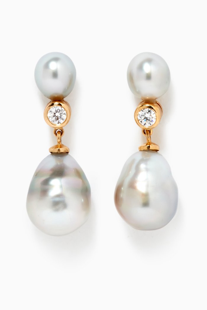 

Baroque Pearl Earrings with Diamonds in 18kt Yellow Gold, Silver
