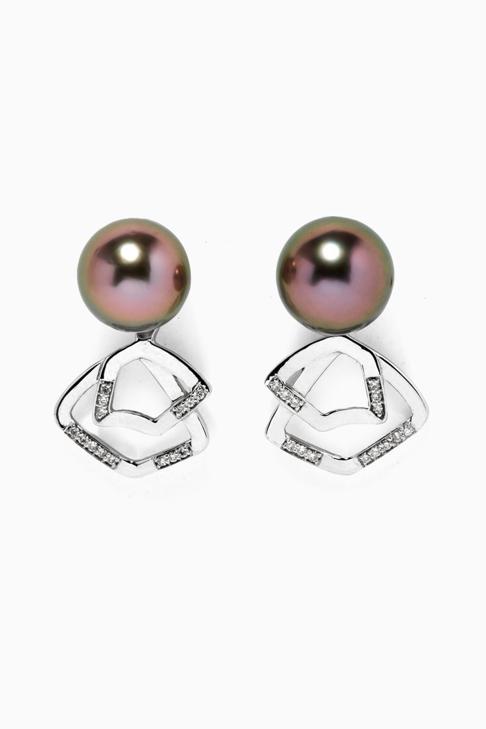 

Contour Pearl Earrings with Diamonds in 18kt White Gold, Silver