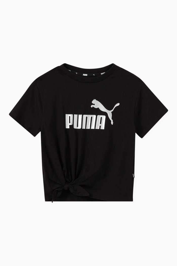 Logo Print Knotted T-Shirt in Jersey, Black