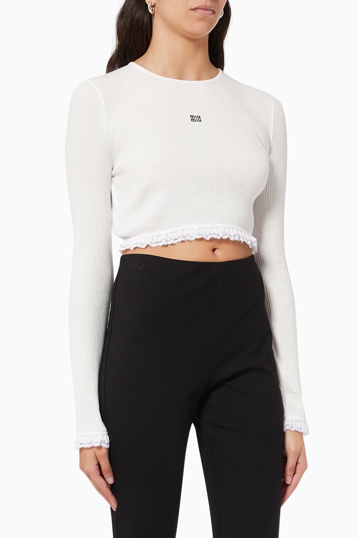 

Embroidered Logo Top in Ribbed Knit Jersey, White