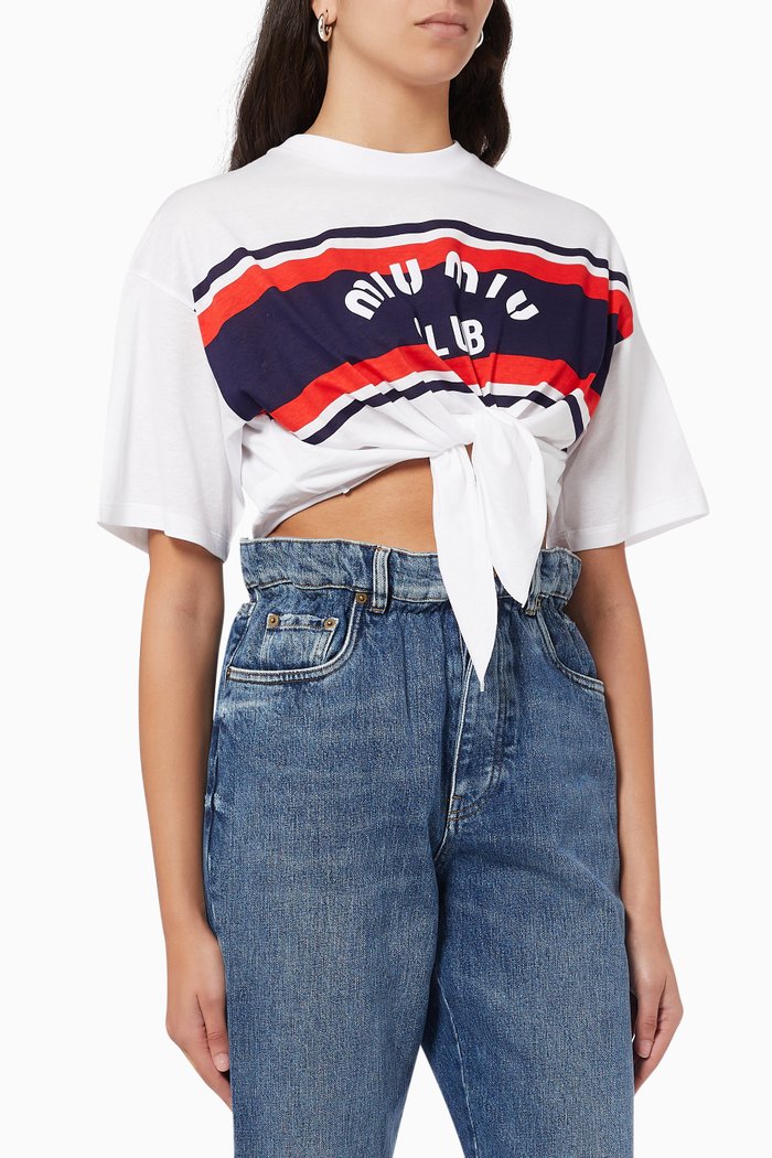 

Miu Miu Club Crop T-shirt in Cotton Jersey, White