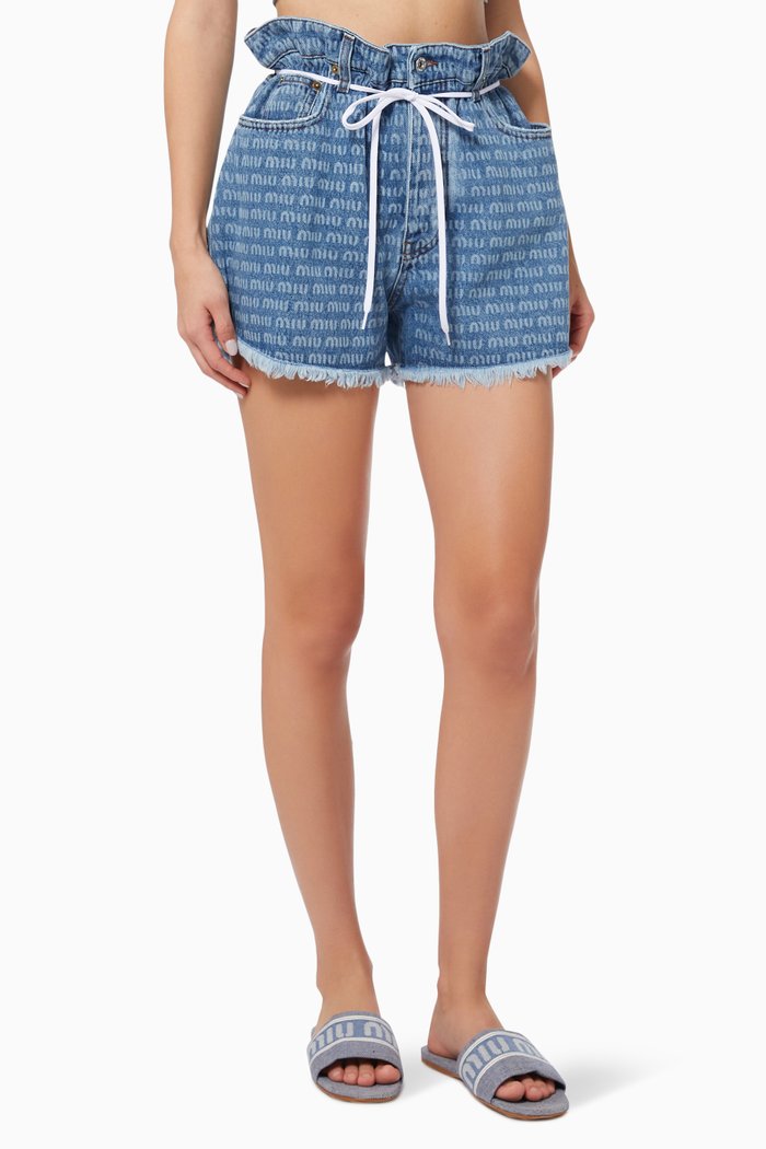

Paperbag Shorts in Logo Denim, Blue