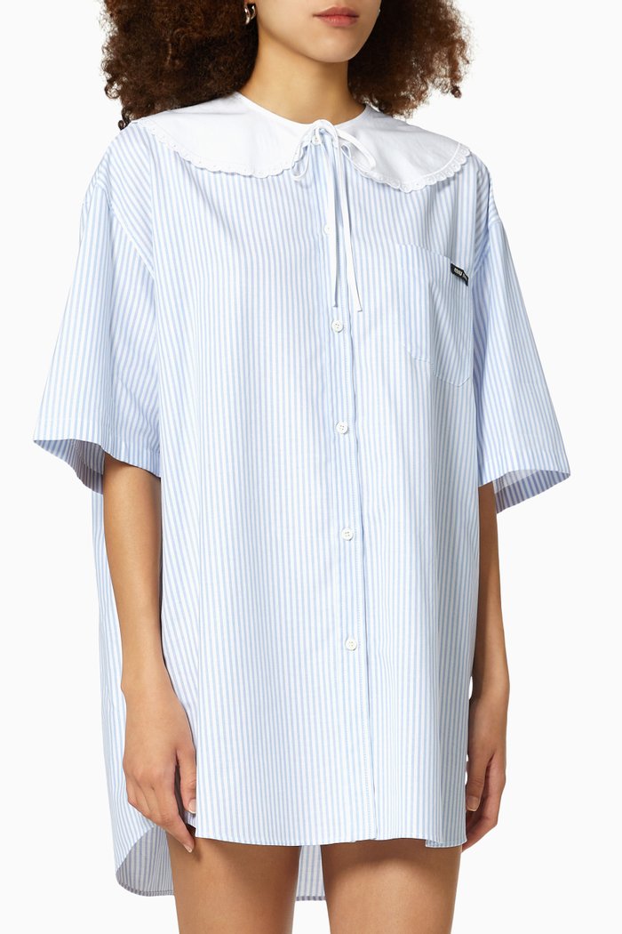 

Oversized Striped Shirt Dress in Cotton, Blue