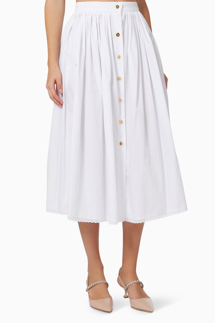 

Buttoned Midi Skirt in Cotton Poplin, White