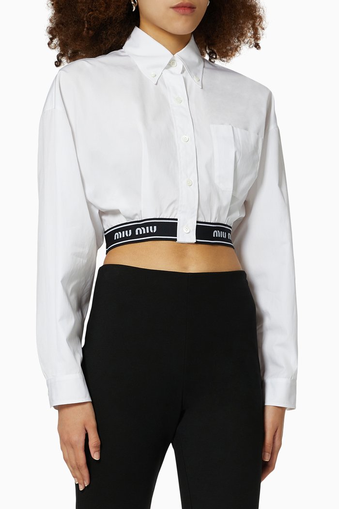 

Logo Band Cropped Shirt in Poplin, White