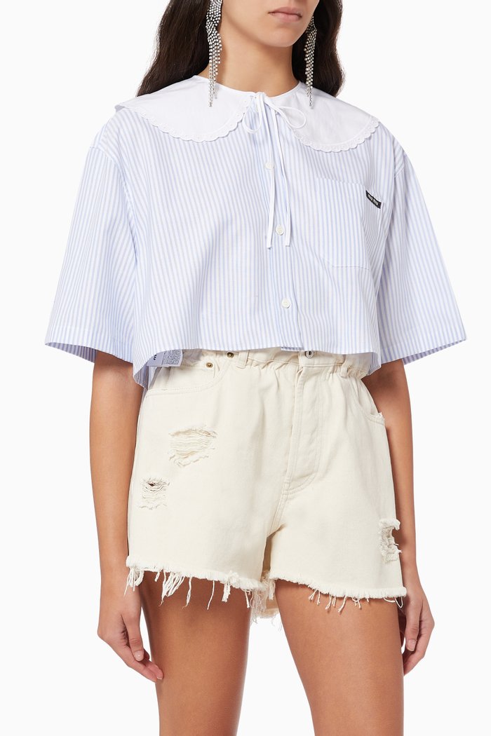 

Oxford Stripe Cropped Shirt in Cotton Poplin, Blue