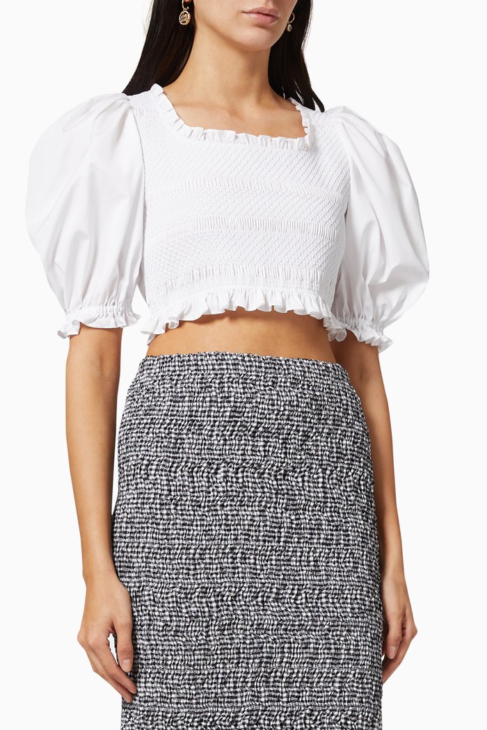 

Ricamo Open Back Top in Cotton Poplin, White