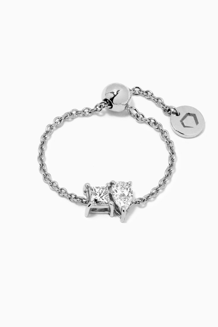 

x Almasati Duo Sparkle Diamond Chain Ring in 18kt White Gold