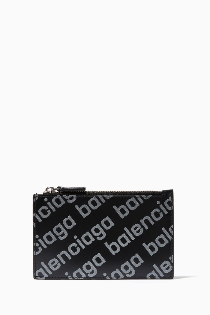 

Glow-in-the-Dark Cash Long Coin and Card Holder in Calfskin, Black