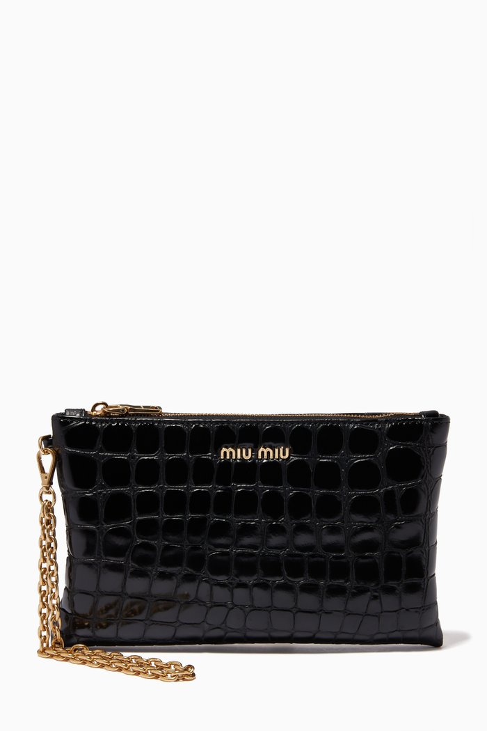 

St. Cocco Pouch in Croc-embossed Leather, Black