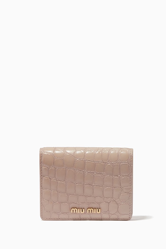 

Small Wallet in Croc-embossed Leather, Neutral