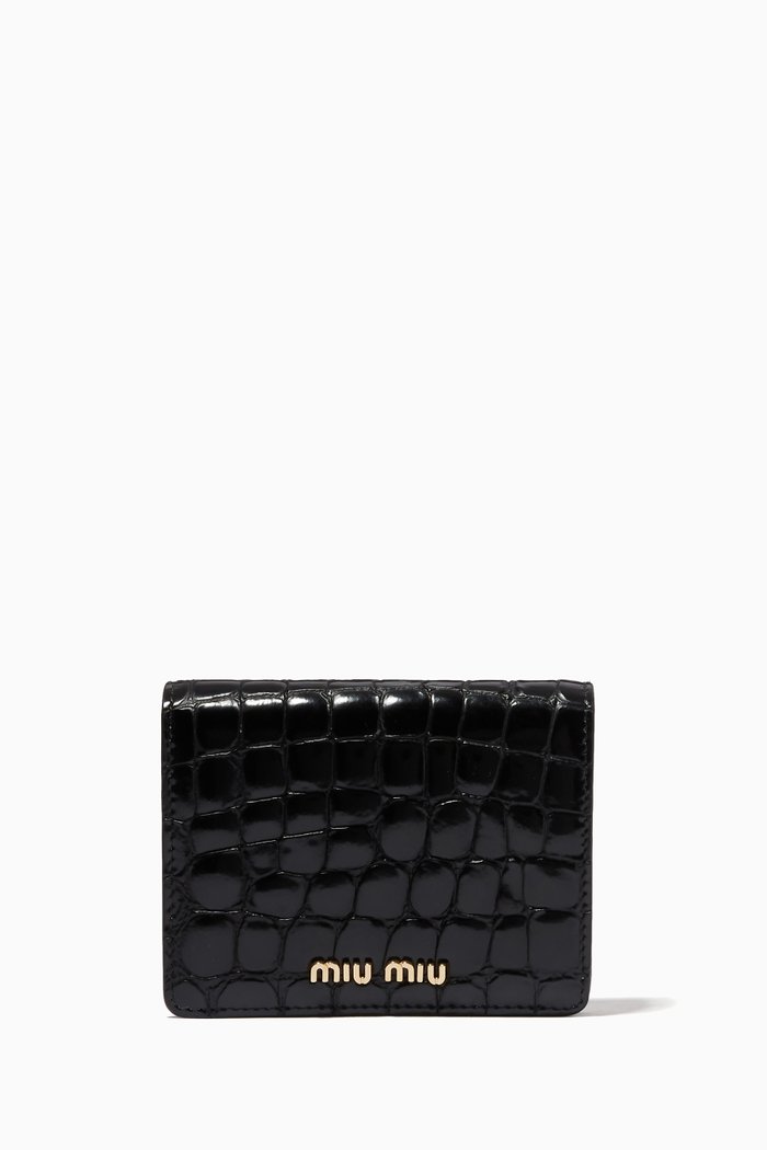 

Small Wallet in Croc-embossed Leather, Black