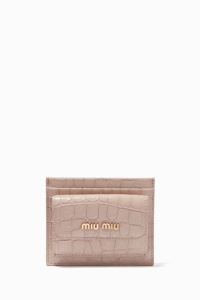 

St. Cocco Card Holder in Croco-print Leather, Neutral