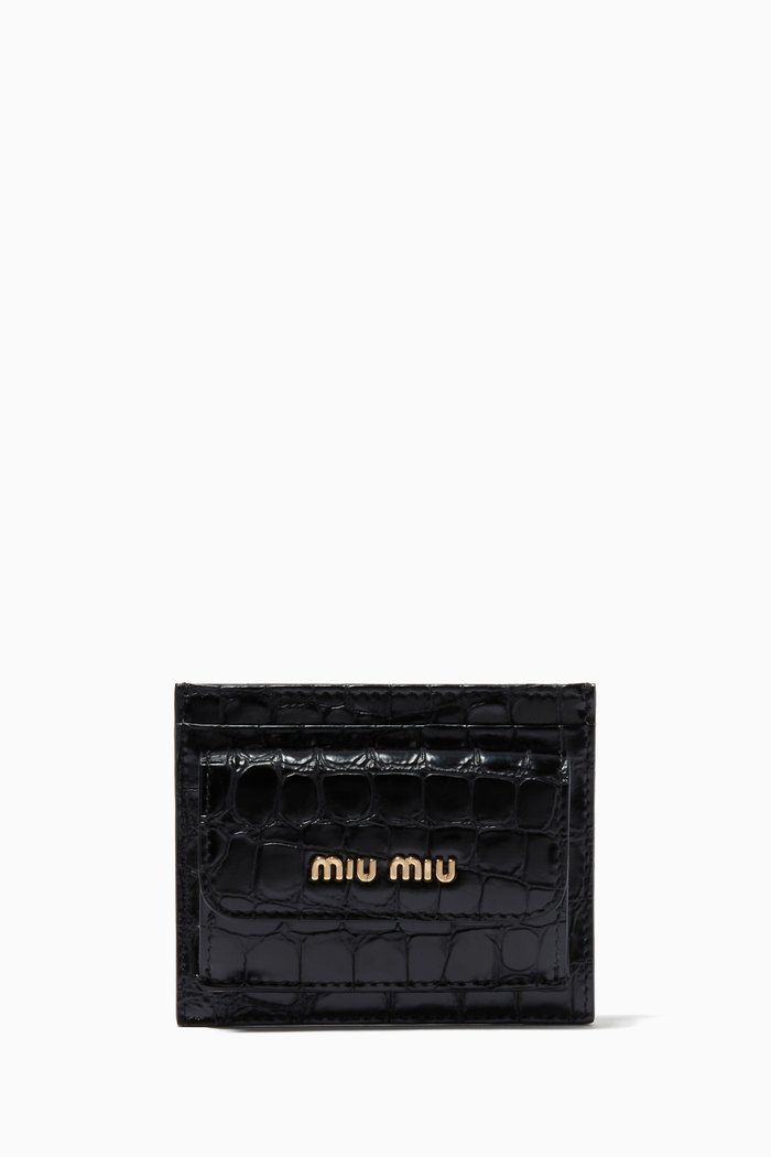 

St. Cocco Card Holder in Croco-print Leather, Black