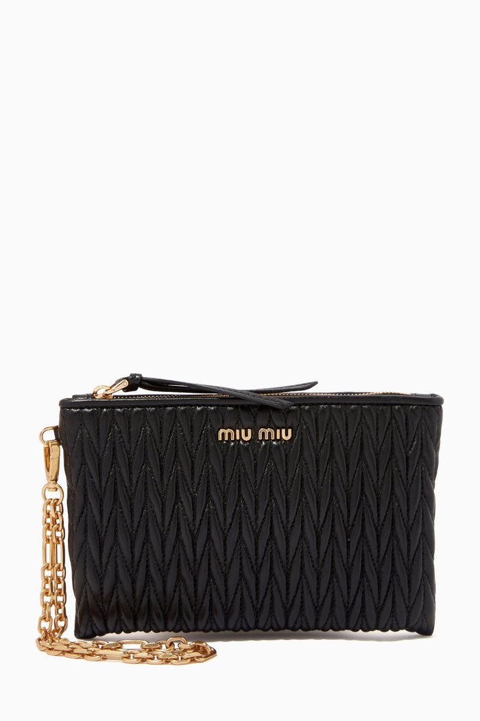 

Matelassé Chain Wristlet Pouch in Nappa Leather, Black