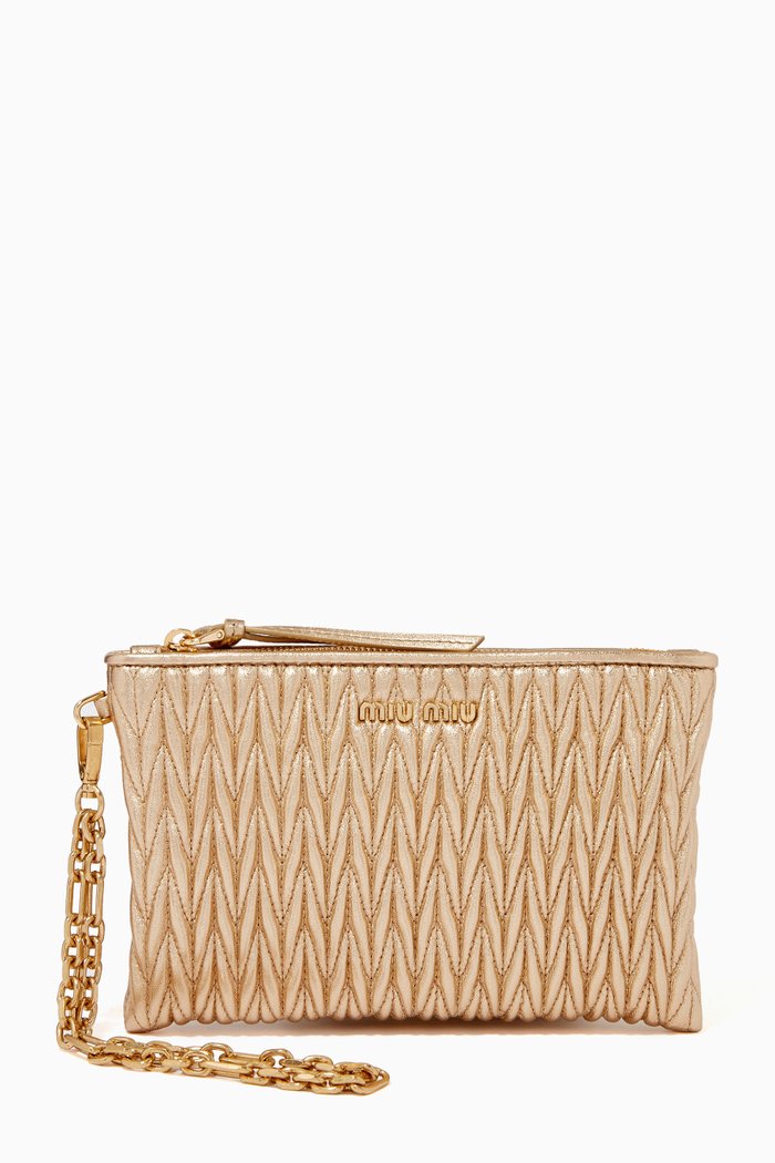 

Matelassé Chain Wristlet Pouch in Nappa Leather, Gold