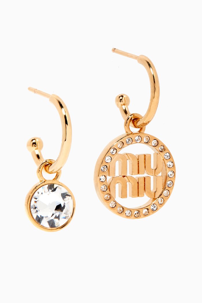 

Crystal Pendant Hoop Earrings in Metal, Gold