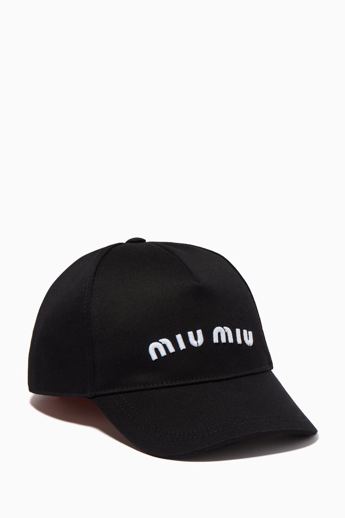 

Miu Embroidered Baseball Cap in Cotton, Black