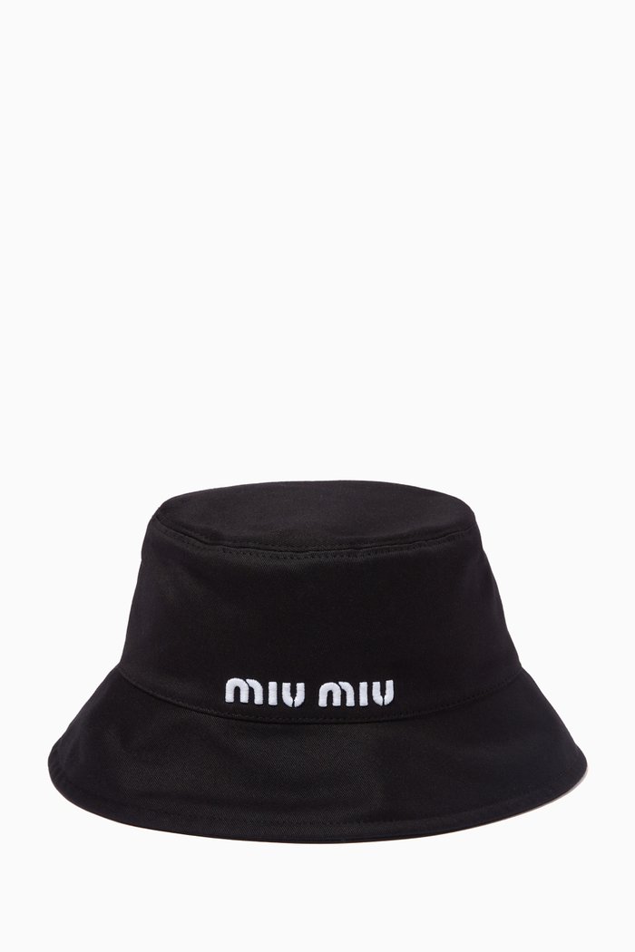 

Embroidered Logo Bucket Hat in Cotton Canvas, Black